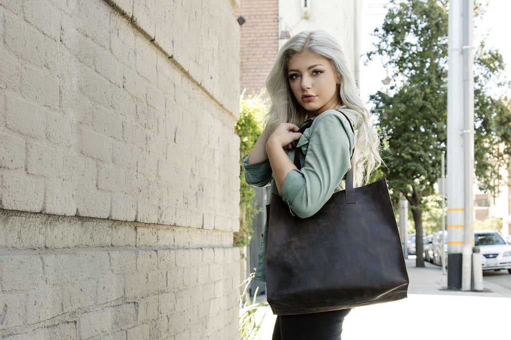 Tote bag in vera pelle, 100% fatta a mano