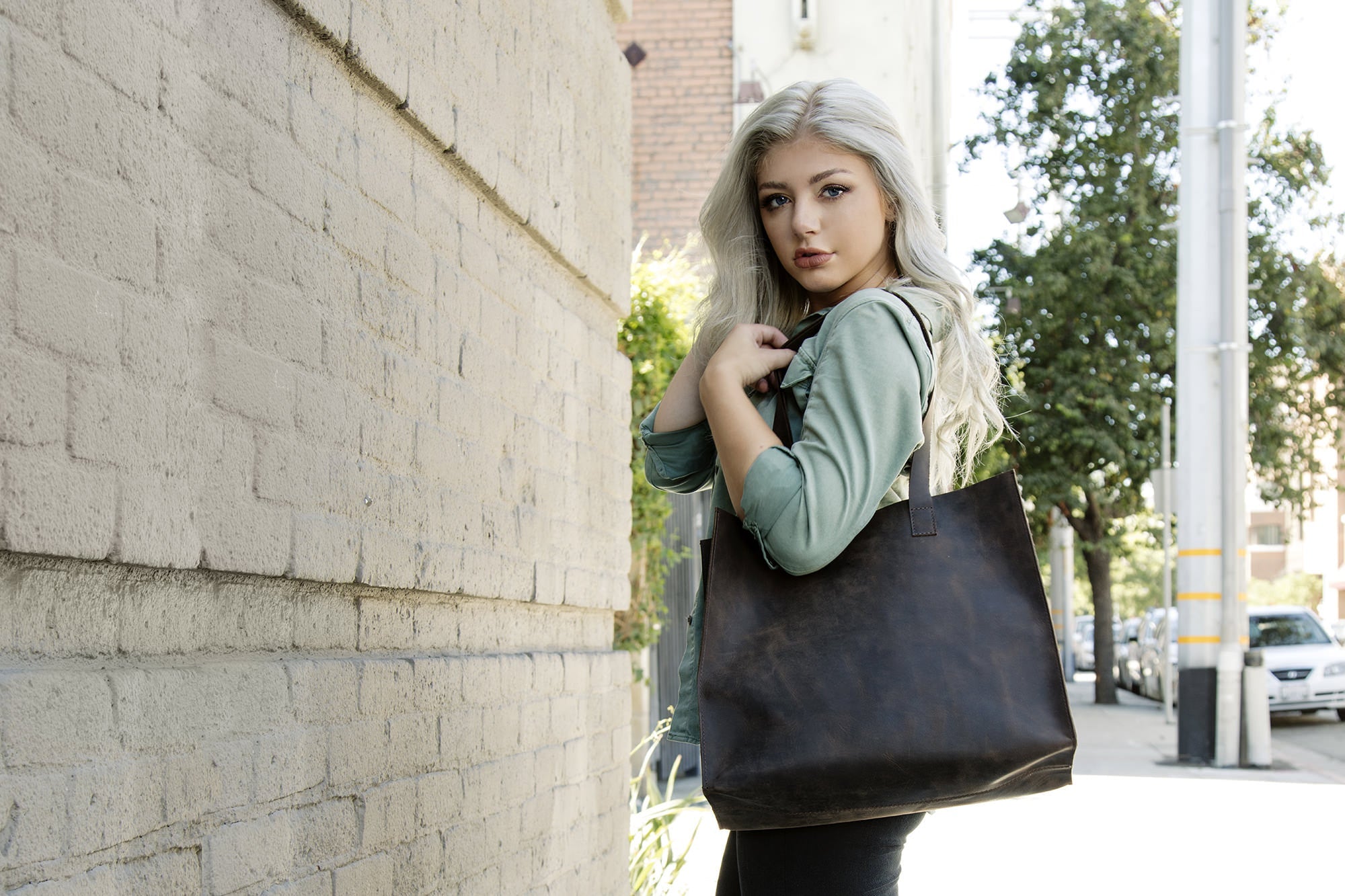 Tote bag in vera pelle, 100% fatta a mano