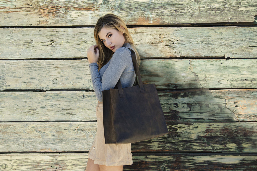 Tote bag in vera pelle, 100% fatta a mano